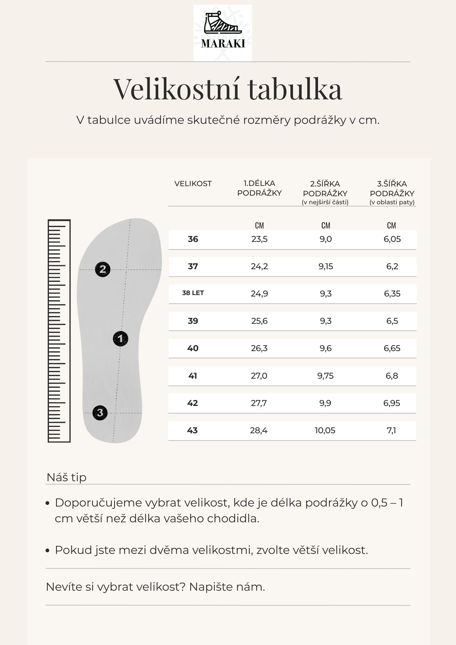 Velikostní tabulka - maraki - cz